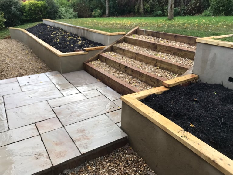 Patio steps completed by PC Landscaping in South Devon
