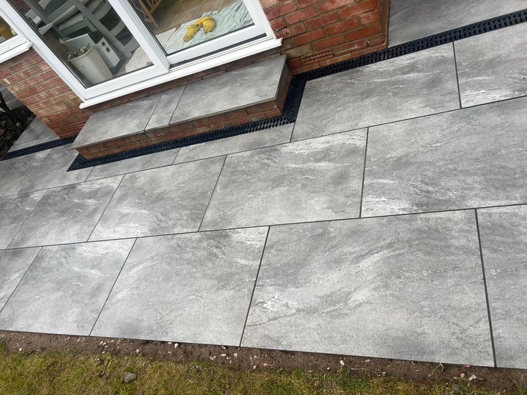 Porcelain patio completed by PC Landscaping in South Devon