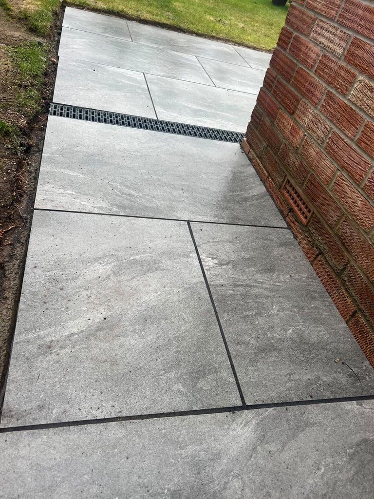 Porcelain patio completed by PC Landscaping in South Devon