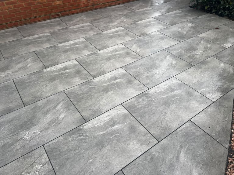 Porcelain patio completed by PC Landscaping in South Devon