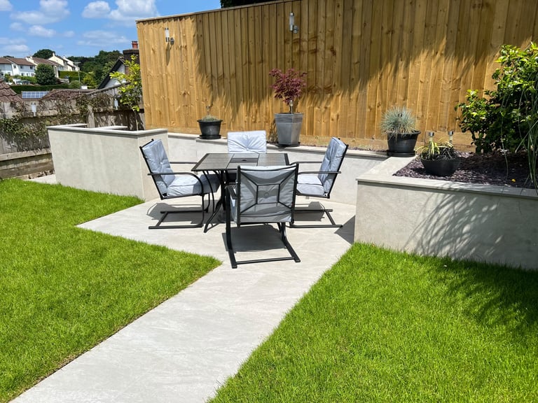 Porcelain patio completed by PC Landscaping in South Devon