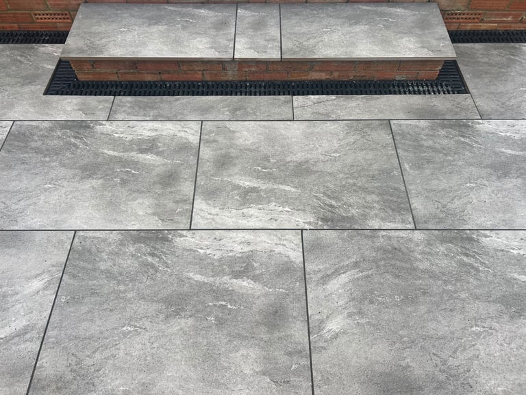 Porcelain patio completed by PC Landscaping in South Devon
