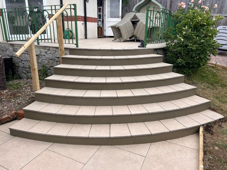 Garden patio steps built by PC Landscaping between terraces in a South Devon garden