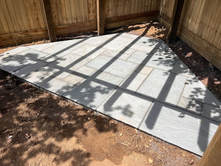 Sandstone patio completed by PC Landscaping in South Devon