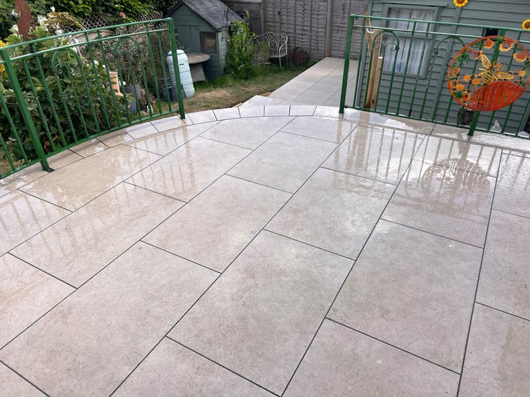 Porcelain patio completed by PC Landscaping in South Devon
