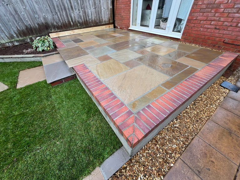 Sandstone patio completed by PC Landscaping in South Devon