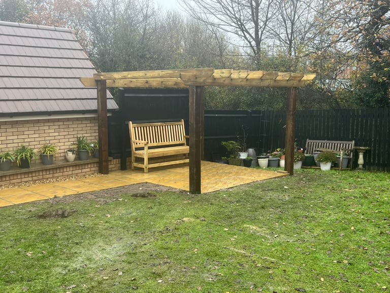 Timber pergola completed by PC Landscaping in South Devon