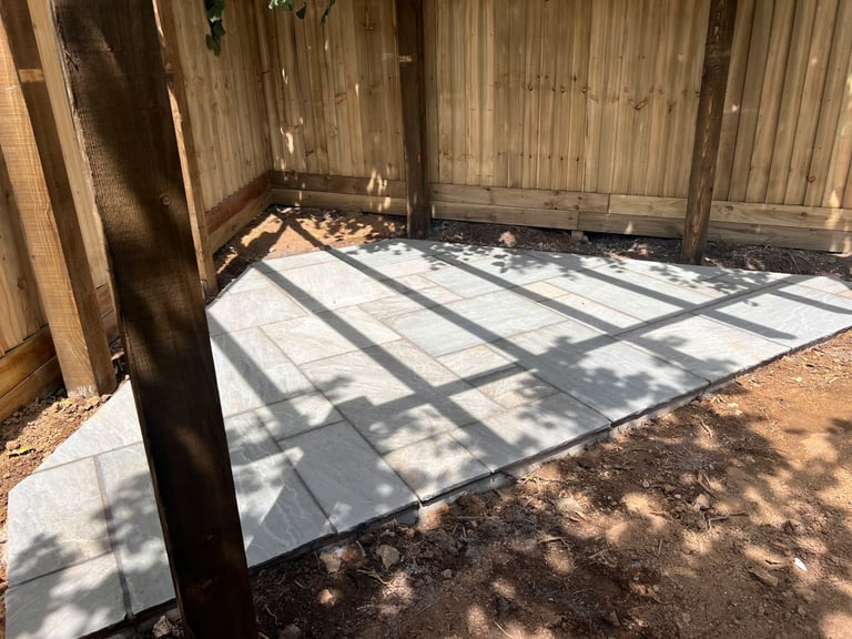 Sandstone patio completed by PC Landscaping in South Devon